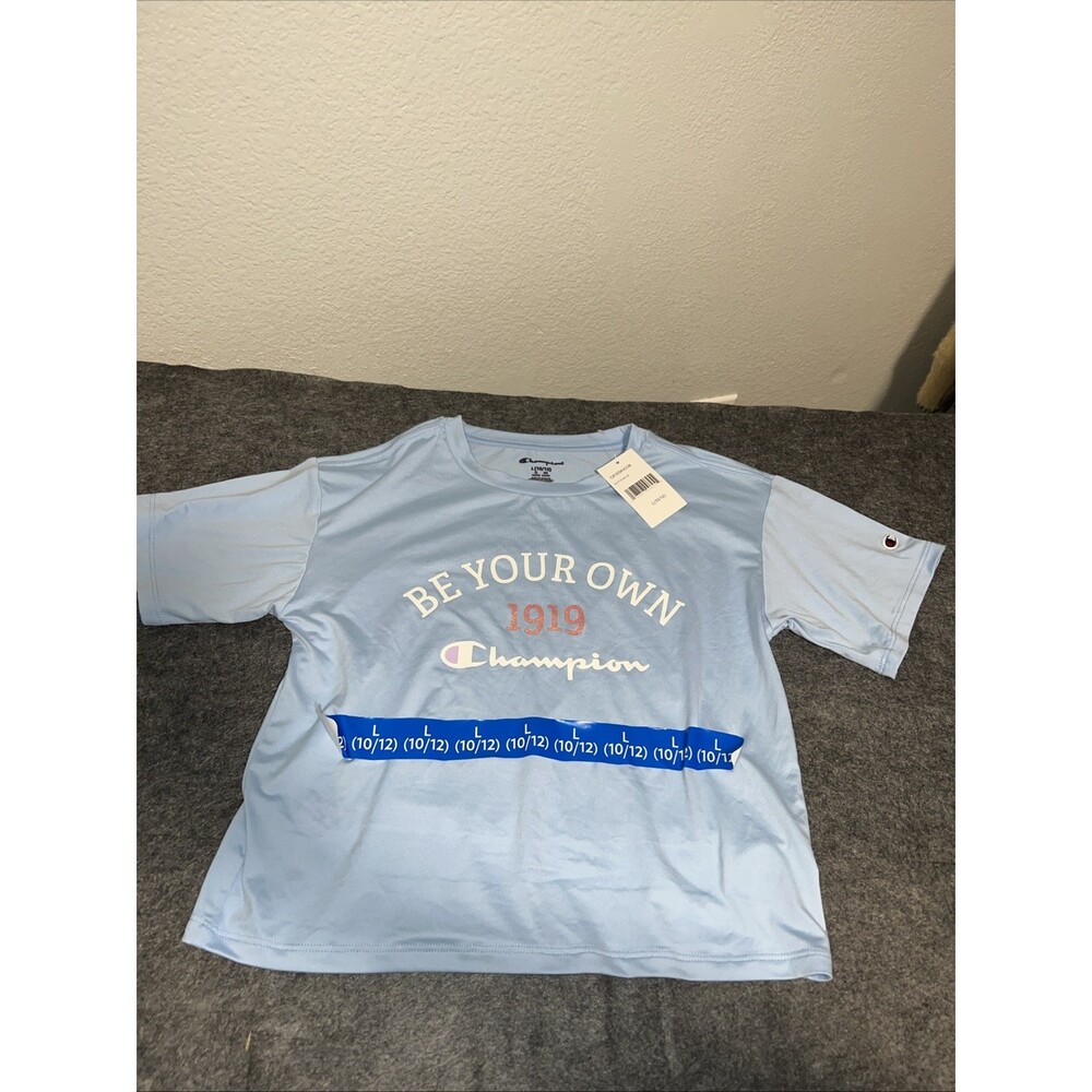 CHAMPION GIRL'S SCRIPT LOGO TEE SHIRT, DUTCH BLUE, SZ 10/12